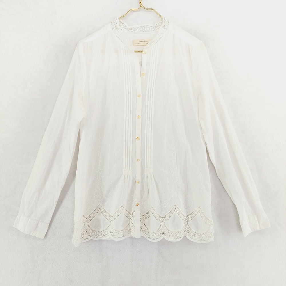 Isabella Sinclair Women's White Button Lace Embroidered Trim Small Blouse P4108